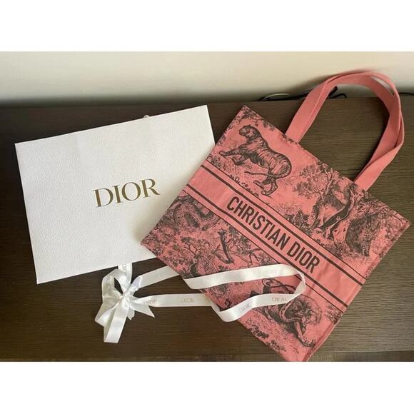 DIOR DIORIVIERA CD Christian Pink TOTE BEACH BAG Travel large size linen PURSE - Picture 1 of 9